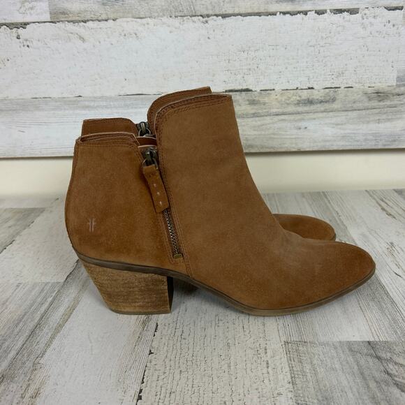 Frye Womens 10 Brown Suede Leather Side Zip Western Heeled Ankle Boots - Picture 4 of 10